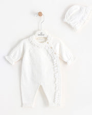 7389 Girls White Knitted Romper (Pack 4)